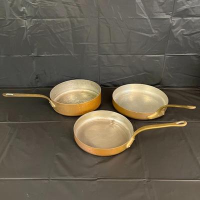 Lot of 3 Copper Pans with Brass Handles Made in France
