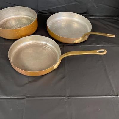 Lot of 3 Copper Pans with Brass Handles Made in France