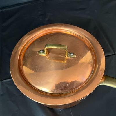 Gorgeous Copper Sauce Pan and Lid with Brass Handle Made in Italy