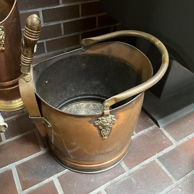Lot of 3 Antique Copper and Brass Coal Scuttle Buckets with Handles