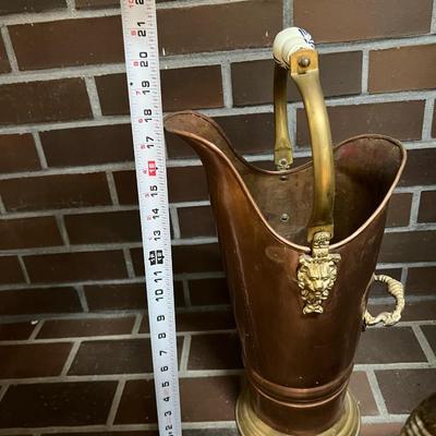 Lot of 3 Antique Copper and Brass Coal Scuttle Buckets with Handles