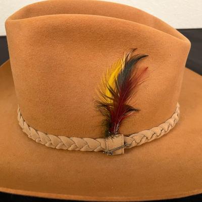 Vintage John B. Stetson 4X Beaver XXXX Stetson Tan Brown Hat with Feathers