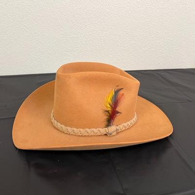 Vintage John B. Stetson 4X Beaver XXXX Stetson Tan Brown Hat with Feathers