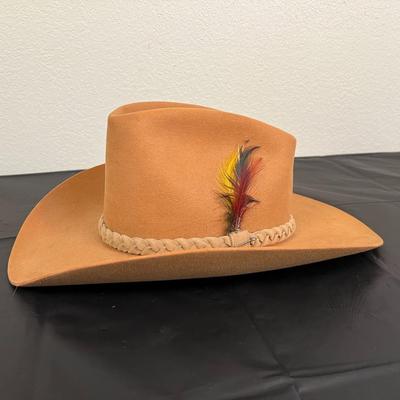 Vintage John B. Stetson 4X Beaver XXXX Stetson Tan Brown Hat with Feathers