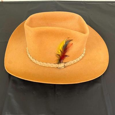 Vintage John B. Stetson 4X Beaver XXXX Stetson Tan Brown Hat with Feathers