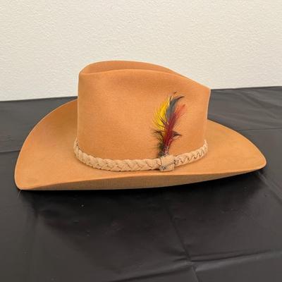Vintage John B. Stetson 4X Beaver XXXX Stetson Tan Brown Hat with Feathers