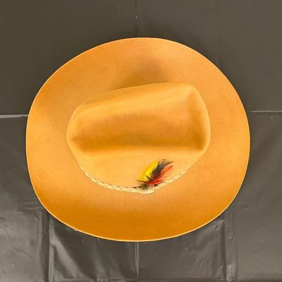 Vintage John B. Stetson 4X Beaver XXXX Stetson Tan Brown Hat with Feathers