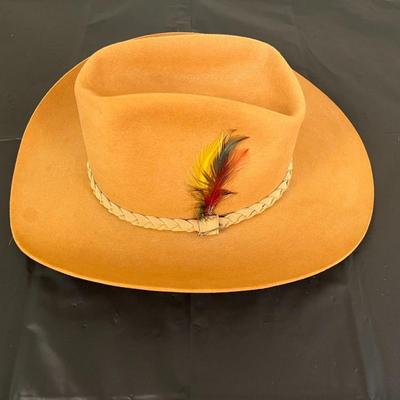 Vintage John B. Stetson 4X Beaver XXXX Stetson Tan Brown Hat with Feathers