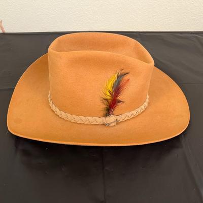 Vintage John B. Stetson 4X Beaver XXXX Stetson Tan Brown Hat with Feathers