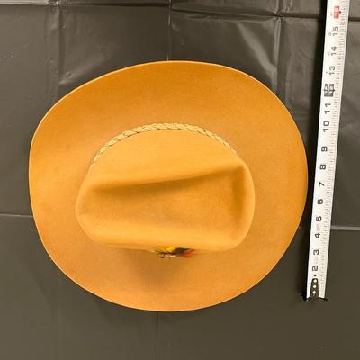 Vintage John B. Stetson 4X Beaver XXXX Stetson Tan Brown Hat with Feathers