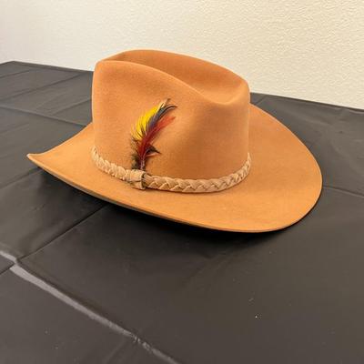 Vintage John B. Stetson 4X Beaver XXXX Stetson Tan Brown Hat with Feathers