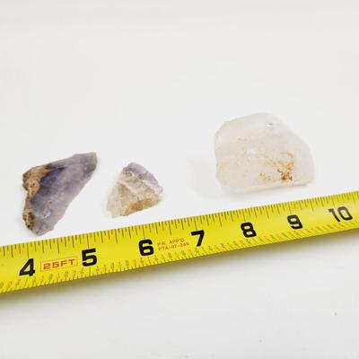LARGE QUARTZ CRYSTAL AND 2 SLICED AMETHYST