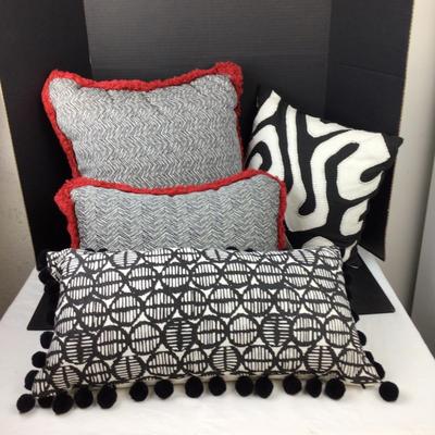 1521 Lot of 4 Decorative Black, White, Red Pillows