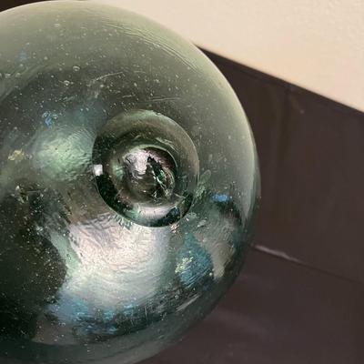 Lot of 2 Vintage Hand Blown Glass Fishing Buoy Balls Green and Blue