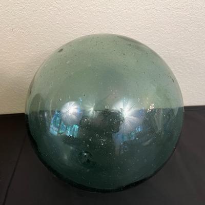 Lot of 2 Vintage Hand Blown Glass Fishing Buoy Balls Green and Blue