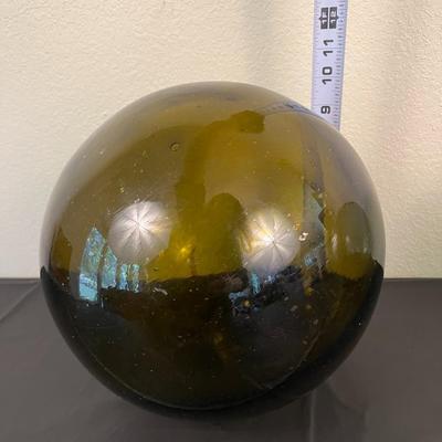 Lot of 2 Vintage Hand Blown Glass Fishing Buoy Balls Green and Blue