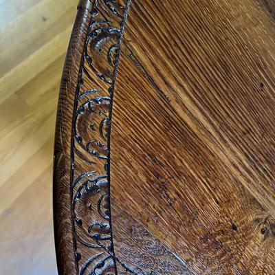 Antique Expandable Collapsible Carved Wood Oval Table