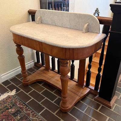 Vintage White Marble Top Wood Accent Table