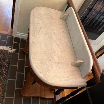 Vintage White Marble Top Wood Accent Table