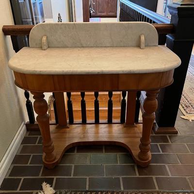 Vintage White Marble Top Wood Accent Table