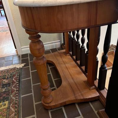 Vintage White Marble Top Wood Accent Table