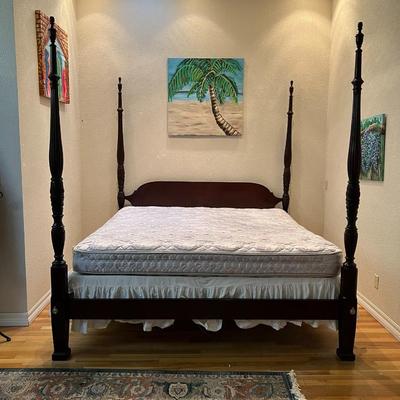 Beautiful Carved Wood King Size Poster Banister Bed and Clean Mattress Set
