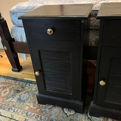 Pair of Black Wood Side Tables with Gold Tone Handles