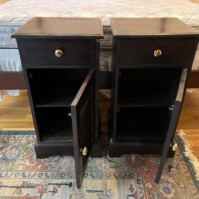 Pair of Black Wood Side Tables with Gold Tone Handles
