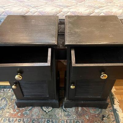 Pair of Black Wood Side Tables with Gold Tone Handles