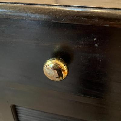 Pair of Black Wood Side Tables with Gold Tone Handles