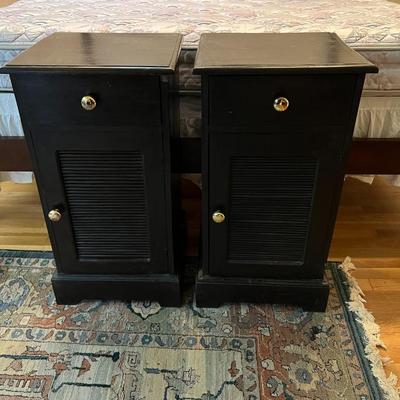 Pair of Black Wood Side Tables with Gold Tone Handles