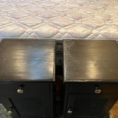 Pair of Black Wood Side Tables with Gold Tone Handles