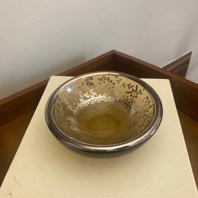 Three Piece Siver Overlaid Amber Glass Suite