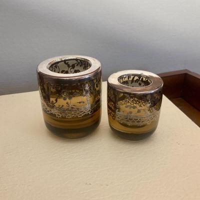 Three Piece Siver Overlaid Amber Glass Suite