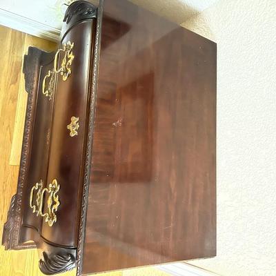 Pair of 2 Century Dark Wood Side Tables with Brass Bronze Tone Handles