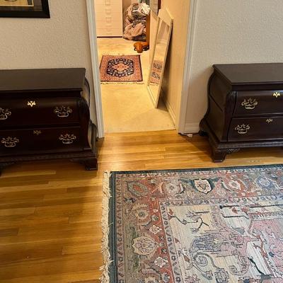 Pair of 2 Century Dark Wood Side Tables with Brass Bronze Tone Handles