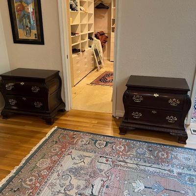 Pair of 2 Century Dark Wood Side Tables with Brass Bronze Tone Handles