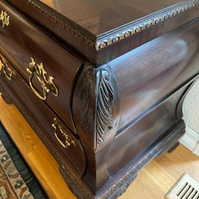 Pair of 2 Century Dark Wood Side Tables with Brass Bronze Tone Handles