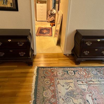 Pair of 2 Century Dark Wood Side Tables with Brass Bronze Tone Handles
