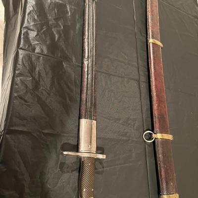 WW1 Russian Cossack Sword and WW2 Sawback Bayonet in Sheaths