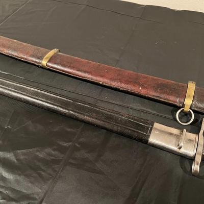 WW1 Russian Cossack Sword and WW2 Sawback Bayonet in Sheaths