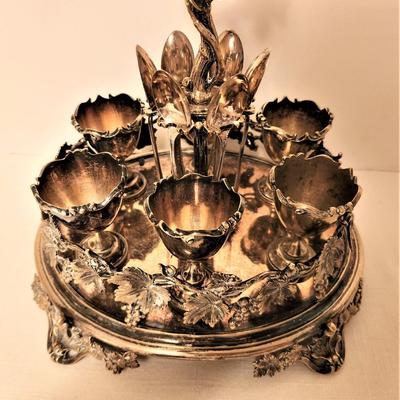 Lot #70  Beautiful Antique Silver Plate Egg Holder - Breakfast set