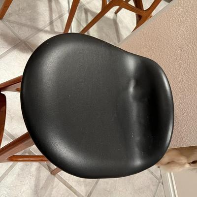Lot of 4 Mid Century Modern O.D. Mobler Denmark Black Leather and Wood Bar Stools