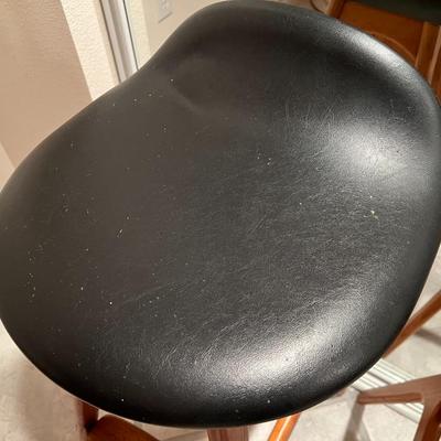 Lot of 4 Mid Century Modern O.D. Mobler Denmark Black Leather and Wood Bar Stools