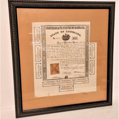 Lot #72  Framed Confederate Bond - State of Louisiana