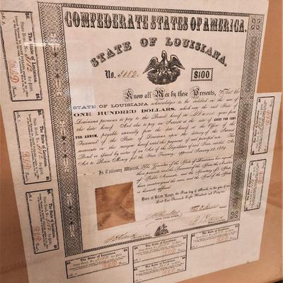 Lot #72  Framed Confederate Bond - State of Louisiana