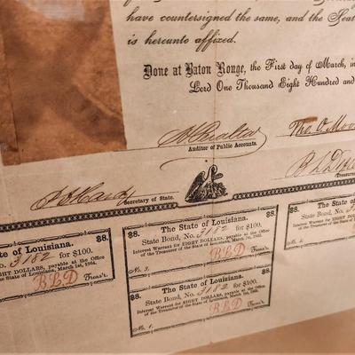 Lot #72  Framed Confederate Bond - State of Louisiana