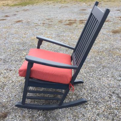 1491 Blue Painted Wooden Porch Rocker with Cushion