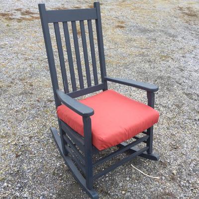 1491 Blue Painted Wooden Porch Rocker with Cushion