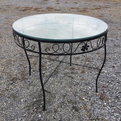 1495 Vintage Glass Top Wrought Iron Table